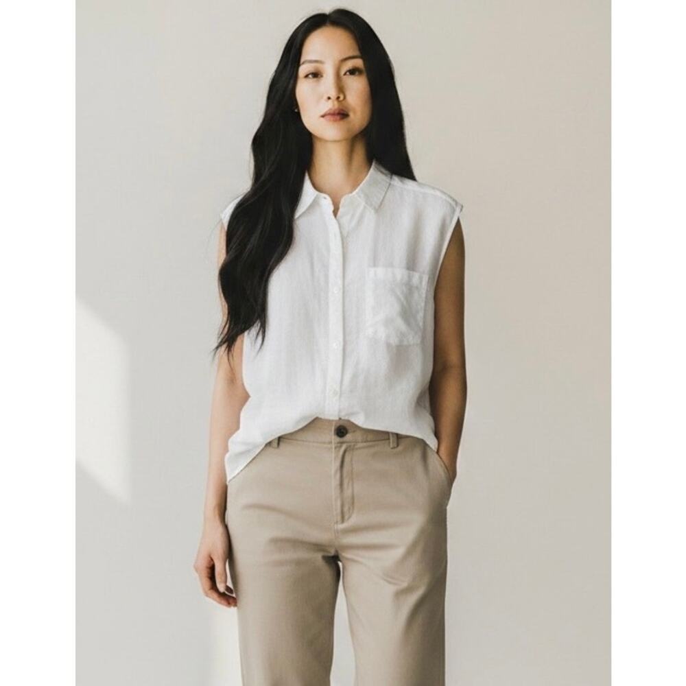 Michael Stars Monique White Sleeveless Button Down Shirt NWT Medium